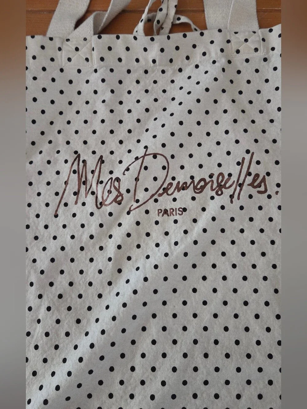 Mes Demoiselles Cream Canvas Tote with Black Polka Dots